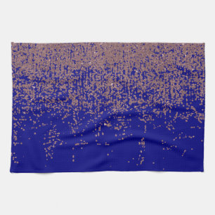 Glamourous Rose Gold Cobalt Blue Glitter Ombre Kitchen Towel
