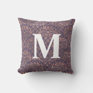 Glamourous Rose Gold Foil and Lavender Damask Throw Pillow