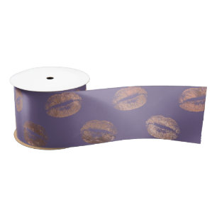 Glamourous Rose Gold Foil and Lavender Lips Satin Ribbon