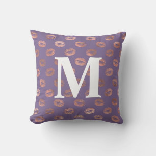 Glamourous Rose Gold Foil and Lavender Lips Throw Pillow