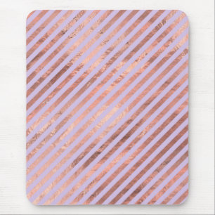 Glamourous Rose Gold Foil and Lavender Stripes Mouse Pad