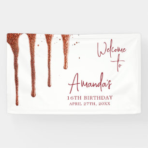 Glamourous Rose Gold Glitter Drip Sweet 16 Birthda Banner