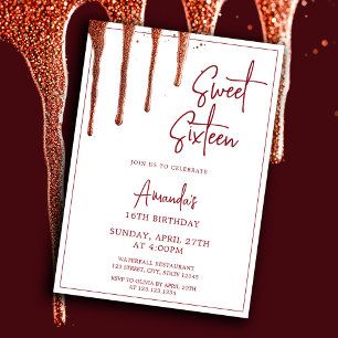 Glamourous Rose Gold Glitter Drip Sweet 16 Birthda Invitation