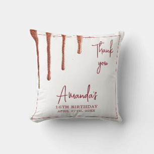 Glamourous Rose Gold Glitter Drip Sweet 16 Birthda Throw Pillow