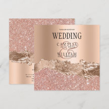 Glamourous Rose Gold Glitter Foil Wedding  Invitat