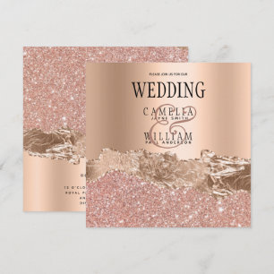 Glamourous Rose Gold Glitter Foil Wedding Invitat Thank You Card