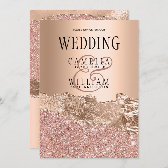 Glamourous Rose Gold Glitter Foil Wedding  Invitation (Front/Back)