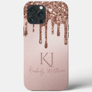 Glamourous Rose Gold Glitter Monogram Initials iPhone 13 Pro Max Case