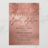 Glamourous Rose Gold Glitter Pixels Sweet 16