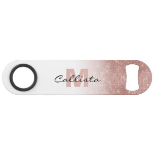 Glamourous Rose Gold Glitter Sequin Ombre Monogram Bar Key