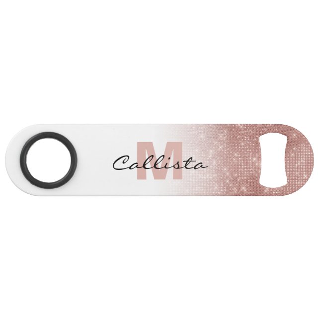 Glamourous Rose Gold Glitter Sequin Ombre Monogram Bar Key (Front (Horizontal))