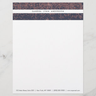 Glamourous Rose Gold Navy Blue Glitter Ombre Letterhead