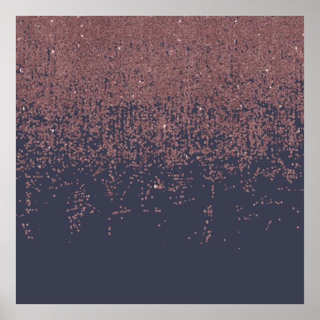 Glamourous Rose Gold Navy Blue Glitter Ombre Poster (Front)