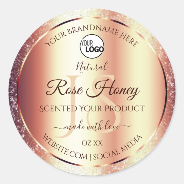 Glamourous Rose Gold Product Labels Initials Logo (Front)