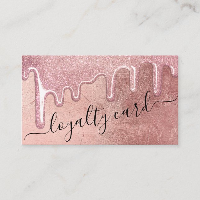 Glamourous Rose Gold Thick Glitter Drips Loyalty Card (Front)