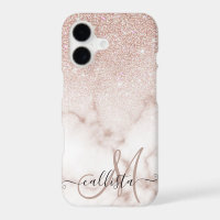 Glamourous Rose Gold White Glitter Marble Gradient