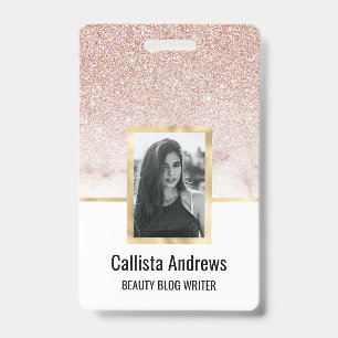 Glamourous Rose Gold White Glitter Marble Gradient Badge