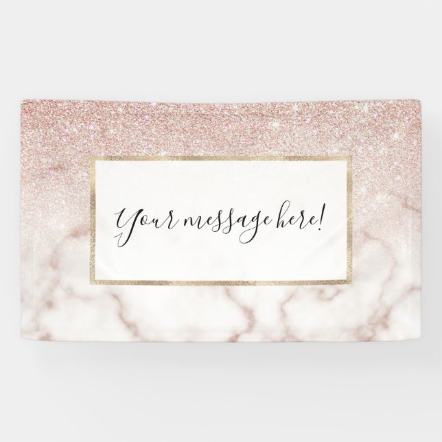 Glamourous Rose Gold White Glitter Marble Gradient Banner (Horizontal)