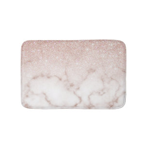 Glamourous Rose Gold White Glitter Marble Gradient Bath Mat