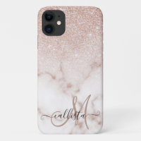 Glamourous Rose Gold White Glitter Marble Gradient