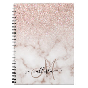 Glamourous Rose Gold White Glitter Marble Gradient Notebook