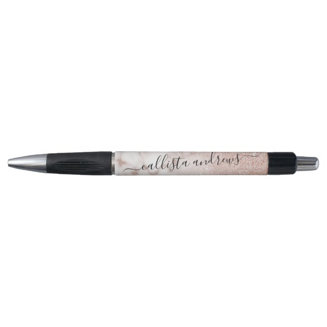 Glamourous Rose Gold White Glitter Marble Gradient Pen (Front)
