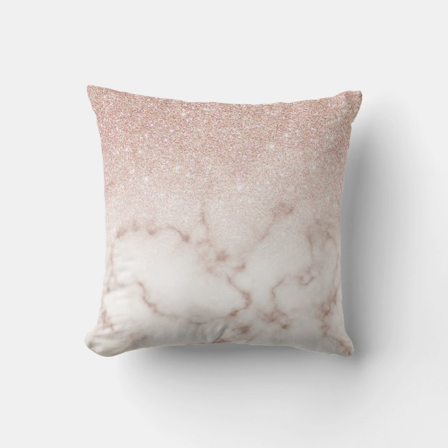 Glamourous Rose Gold White Glitter Marble Gradient Throw Pillow (Front)