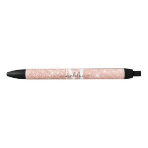 Glamourous Rosegold Glitter Elegant Script Monogra Black Ink Pen