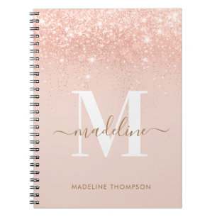 Glamourous Rosegold Glitter Elegant Script Monogra Notebook