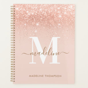 Glamourous Rosegold Glitter Elegant Script Monogra Planner