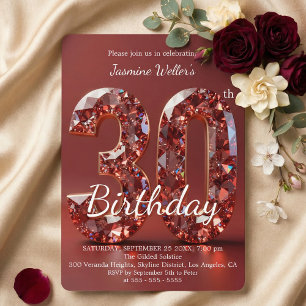 Glamourous Ruby Red Diamond 30th Birthday Invitation