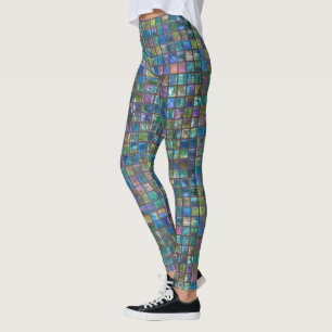Glamourous Shiny Aqua Tiles Leggings