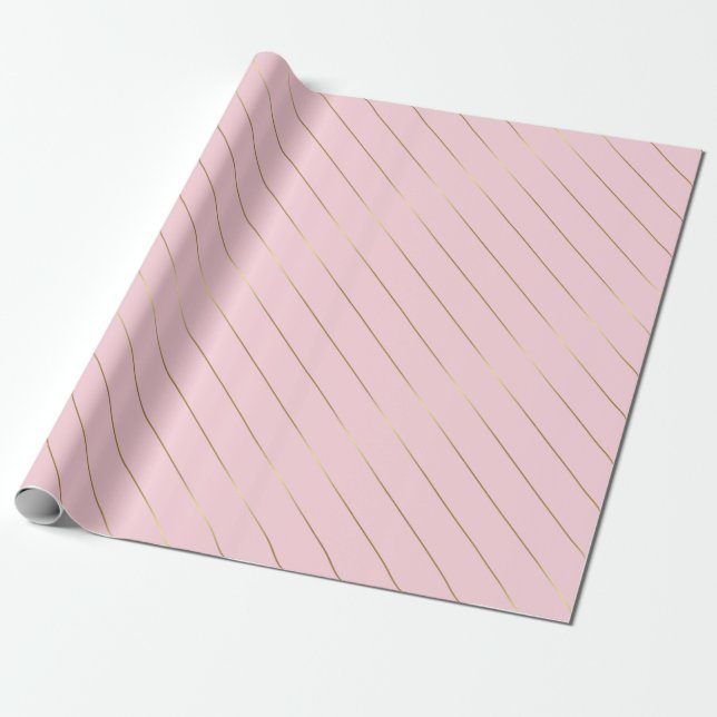 Glamourous Shiny Chic Design Pink Gold Stripes Wrapping Paper (Unrolled)