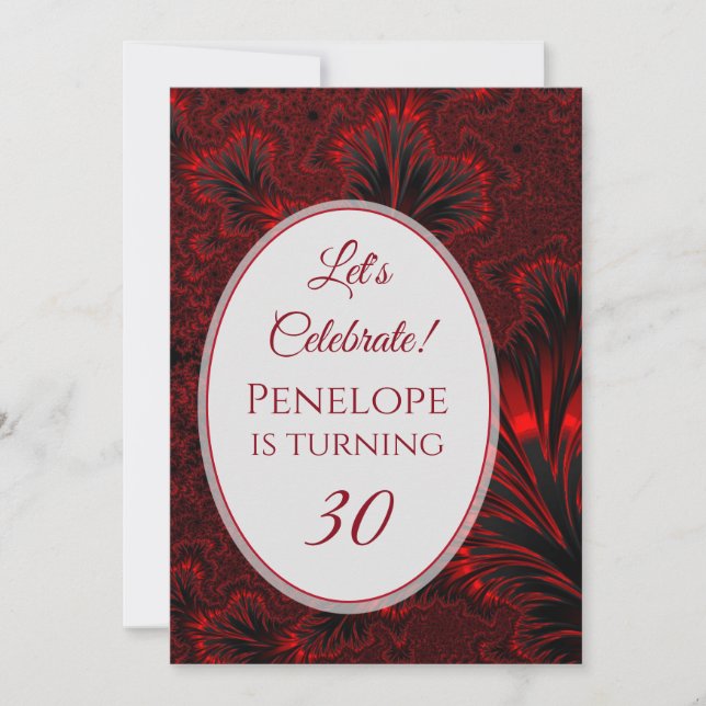 Glamourous Shiny Red Fractal 30th Birthday Invitation (Front)