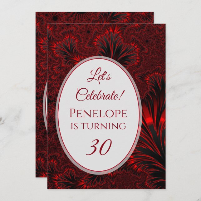 Glamourous Shiny Red Fractal 30th Birthday Invitation (Front/Back)