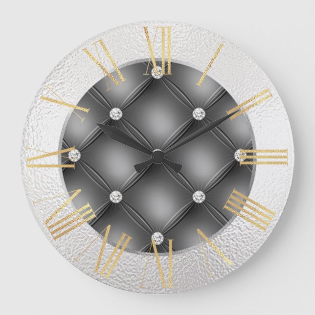 Glamourous Silver and Gold on Black Large Clock (Front)