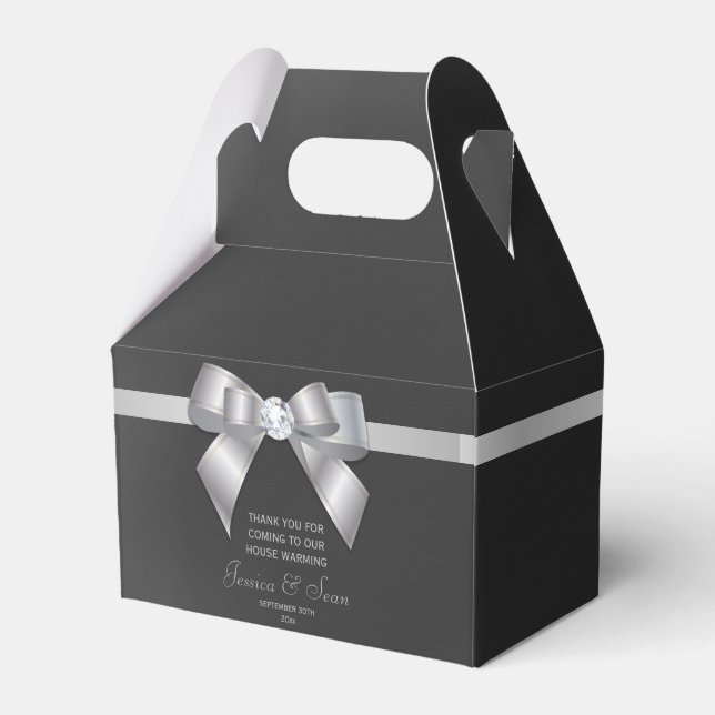 Glamourous Silver Bow & Ribbon House Warming Favor Box (Front Side)