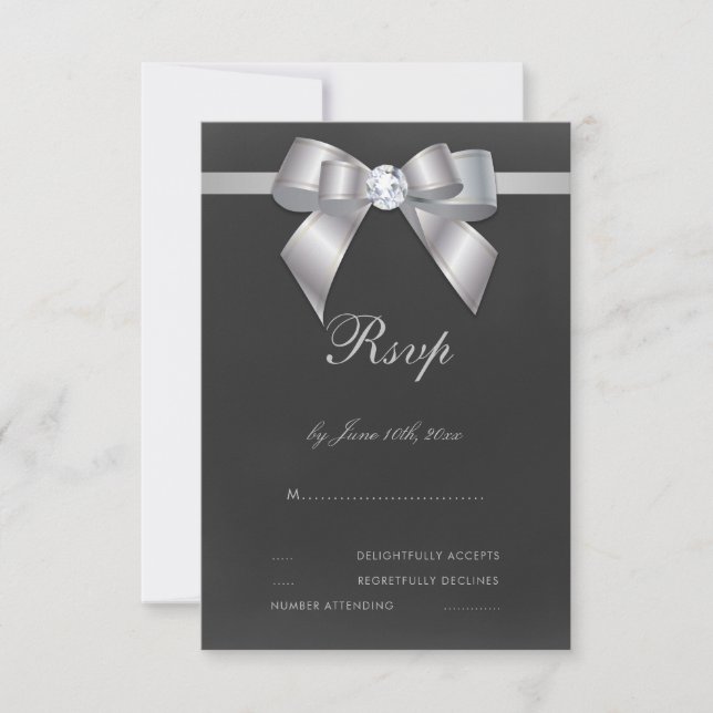 Glamourous Silver Bow & Ribbon RSVP Card (Front)