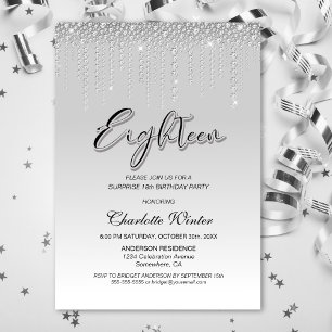 Glamourous Silver Diamonds Surprise 18th Birthday Invitation