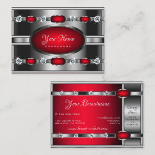 Glamourous Silver Effect Red and Faux Gemstones Business Card