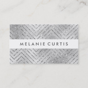 Glamourous Silver Glitter Chevron Business Business Card