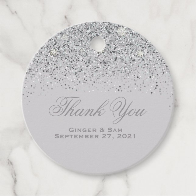 Glamourous Silver Glitter Favour Tags (Front)