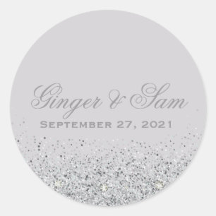 Glamourous Silver Glitter Wedding Stickers