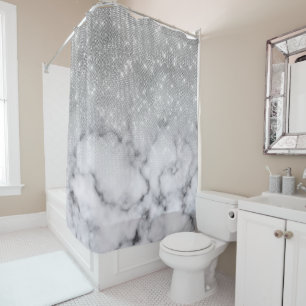 Glamourous Silver Glitter White Marble Ombre