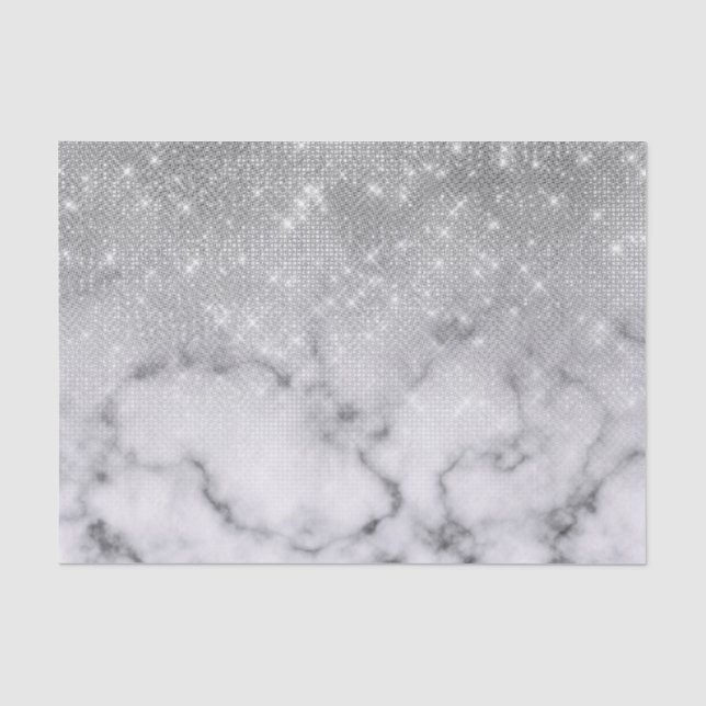 Glamourous Silver Glitter White Marble Ombre Tissue Paper (Front)
