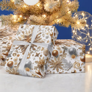 Glamourous Silver Gold Flourish Christmas Wrapping Paper