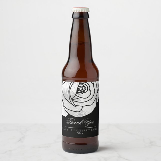 Glamourous, Silver Rose Beer Bottle Label (Front)