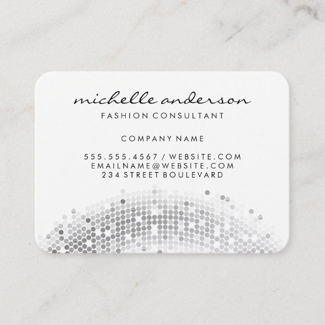 Glamourous Silver Sequin White Grey Business Card (Front)