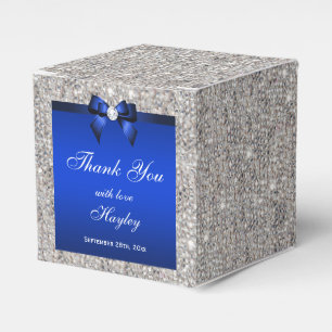 Glamourous Silver Sequins Blue Bow Diamond Favor Box