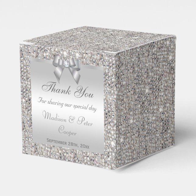 Glamourous Silver Sequins Bow Diamond Favor Box (Front Side)